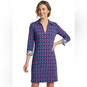 Tracy Negoshian Pink and Purple Geometric Dress